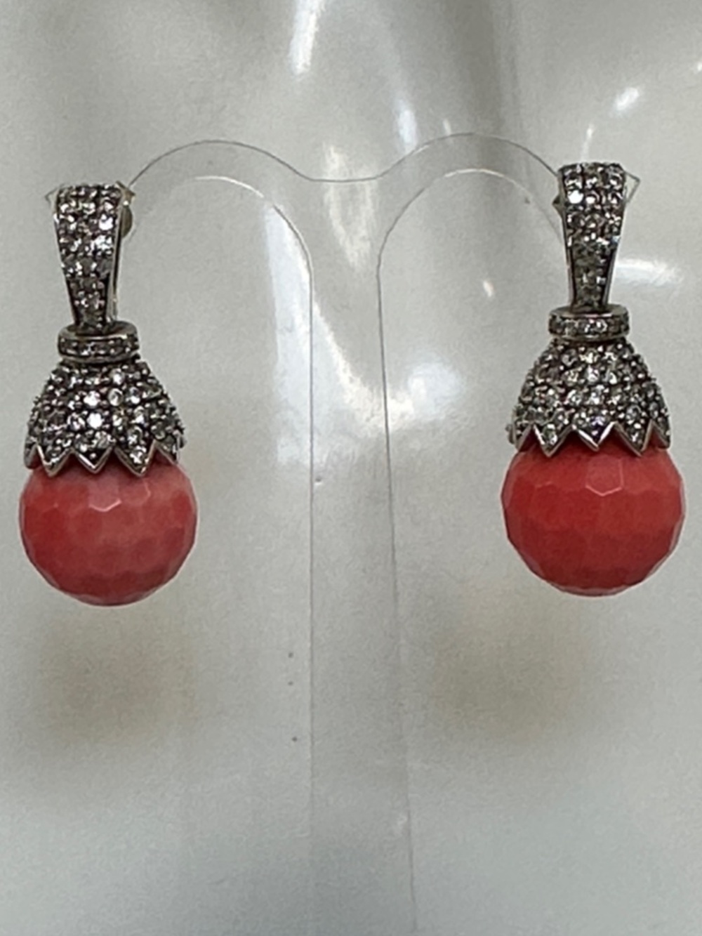 925 sterling silver Coral Crystals earrings